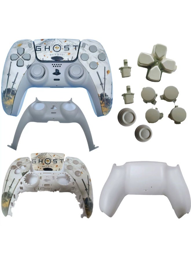 Ghost of Tsushima Print Full Replacement Shell Kit For PS5 DualSense Controller, Custom Front Back Cover Decorative Trim & Complete Button Thumbstick Set