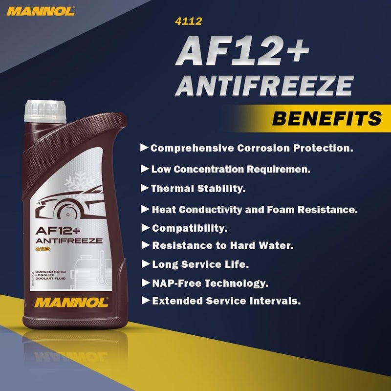 MANNOL 4112 AF12+ OAT Organic Acid Technology Concentrated Long-life RED Coolant Fluid 325.3 STJLR.651.5003 SAE J1034 TL 774 GS 94000F Imported from Germany 1 litre - Image 3