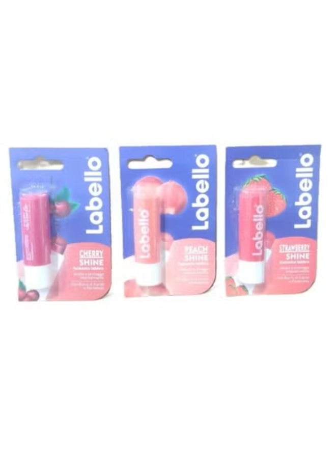 Labello Set Of 3 Labello Lip Balm Cherry Shine , Strawberry Shine And Peach Shine - Image 1