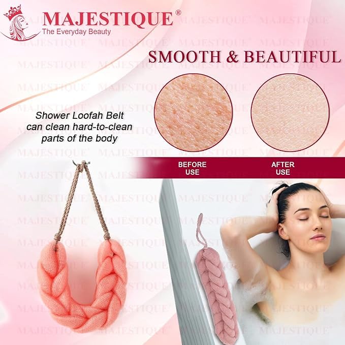 Majestique Back Scrubber Loofah Belt for Bathing For Men and Women Strechable 9 Knots Bath Sponge (multicolor, Pack of 3) - Image 2