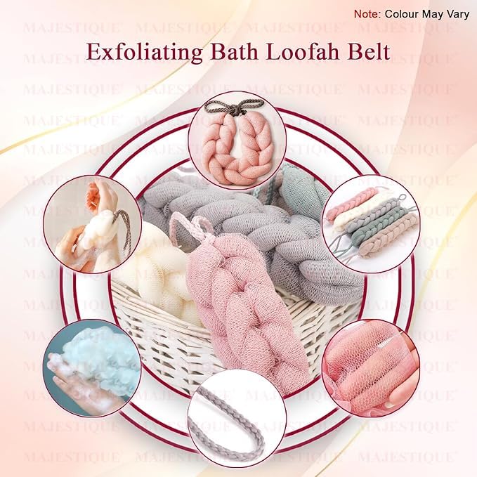 Majestique Back Scrubber Loofah Belt for Bathing For Men and Women Strechable 9 Knots Bath Sponge (multicolor, Pack of 3) - Image 4