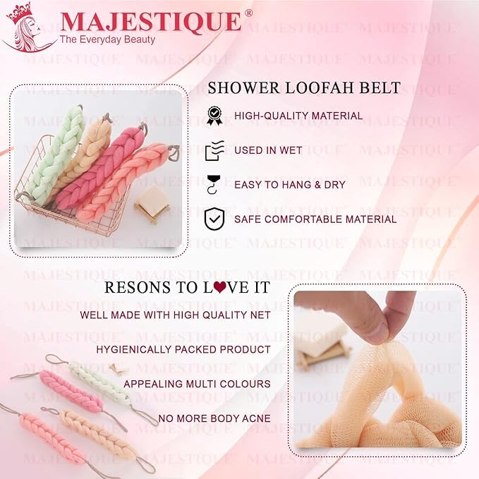 Majestique Back Scrubber Loofah Belt for Bathing For Men and Women Strechable 9 Knots Bath Sponge (multicolor, Pack of 3) - Image 3