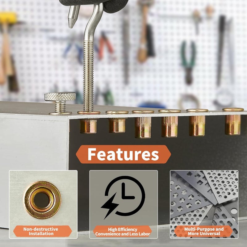 EZ-NUTUL Rivet Nut Installation Tool Set Flat Head Rivnut Threaded Insert Nut Kit SAE & Metric for Metal Heavy Duty Zinc Plated Nutsert (Metric Tool Assortment(120pcs)) - Image 5