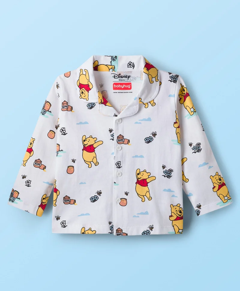 Babyhug Disney Babyhug Disney Single Jersey Knit Full Sleeves Co-ords Night Suit With Winnie The Pooh Print - White