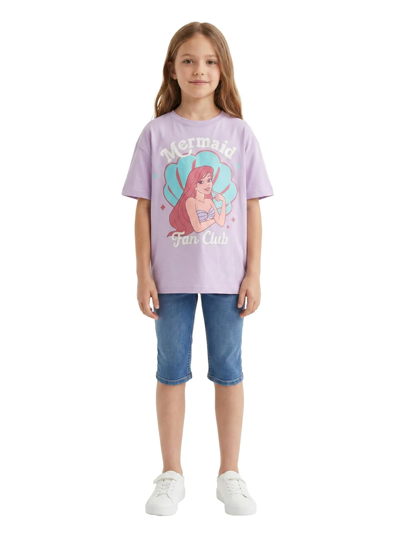 Disney  Disney Princess Mermaid Fan Club Graphic T-Shirt for Teen Girls | Oversized Drop Shoulder Casual Crew Neck Tee for Women | Best Price UAE