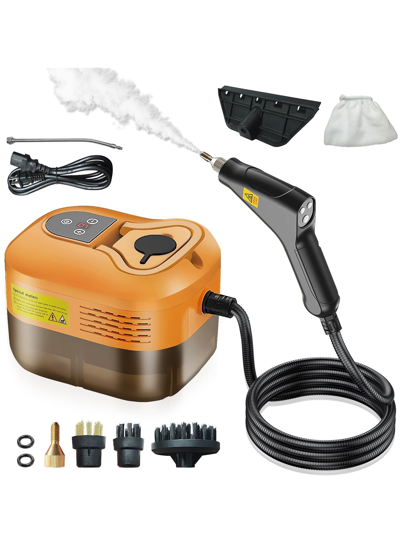Handheld Steam Cleaner, 2500W High Pressure Steamer for Cleaning, Portable Steam Cleaning Machine for Home Use With 3 Brushes for Car, Kitchen, Furniture, Grout, Tile,Orange