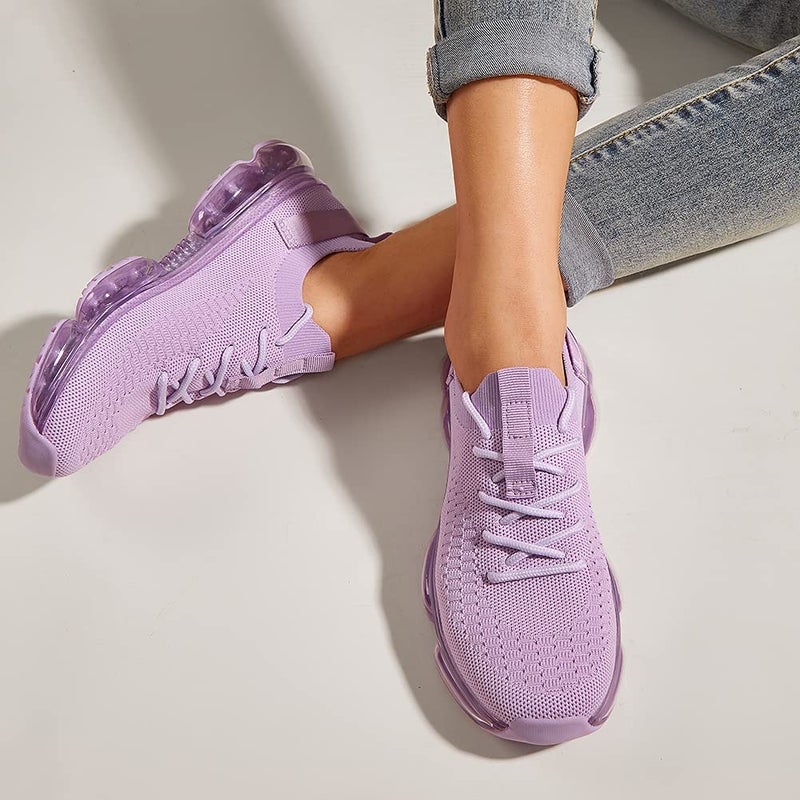 LUCKY STEP Women Air Cushion Fashion Sneakers Breathable Casual Comfortable Lightweight Walking Shoes (Purple,8B(M) US) - Image 2