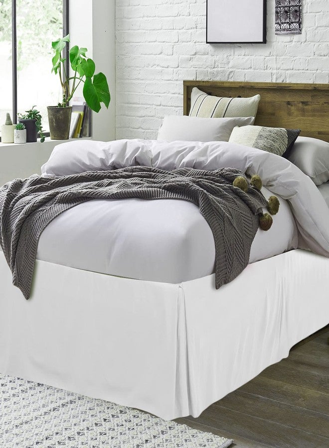 PiccoCasa Pleated Bed Skirt Classic Polyester Dust Ruffled Fade & Wrinkle with 14 Inch Drop Snow White Queen - Image 2