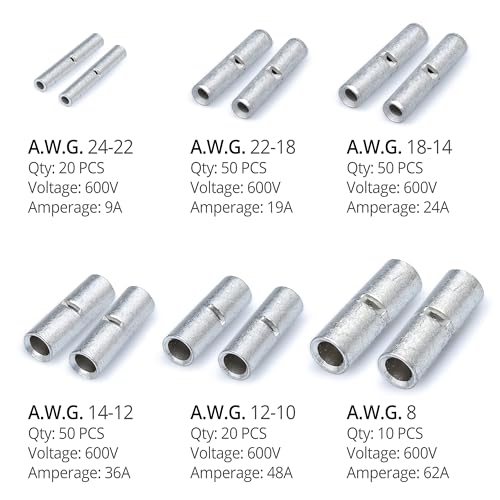 Wirefy 200 PCS Non Insulated Butt Connectors Kit - Butt Splice Connectors - Uninsulated Crimp Wire Connectors - 24-8 AWG - Image 2