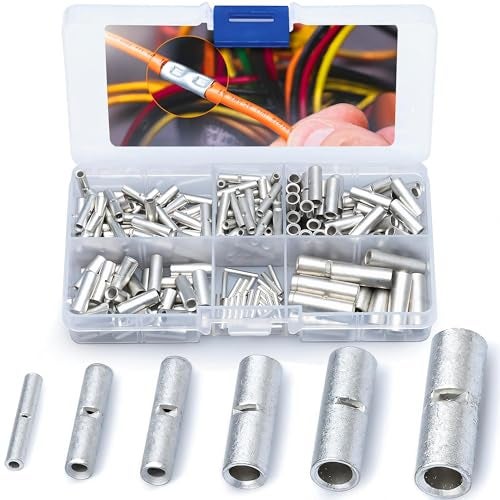 Wirefy 200 PCS Non Insulated Butt Connectors Kit - Butt Splice Connectors - Uninsulated Crimp Wire Connectors - 24-8 AWG - Image 1