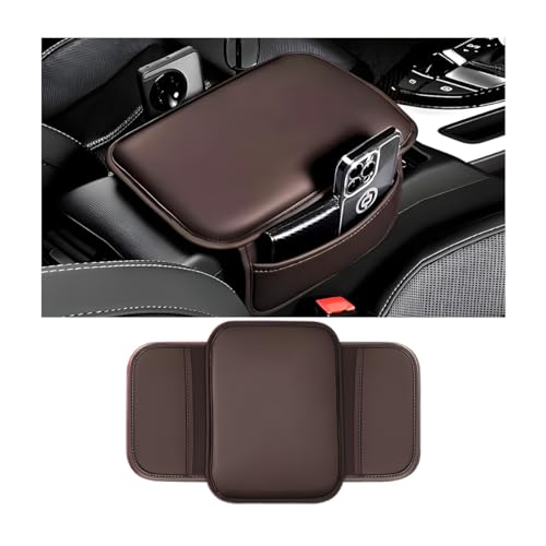 Bittwee Car Center Console Cover, Leather Vehicle Arm Rest Cushion Mat with Storage Pocket, Waterproof Anti-Scratch Auto Interior Armrest Pad Accessiories Universal for SUV, Truck, RV（Coffee） - Image 1