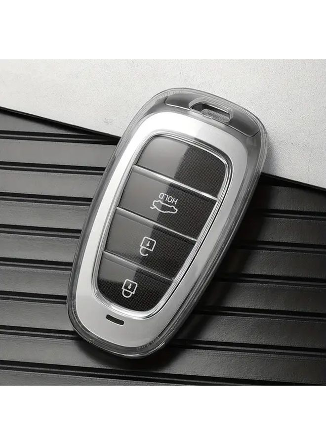 غطاء مفتاح سيارة من مادة TPU لهيونداي توسان سوناتا الهجين نيكسو NX4 سانتافي 4 أزرار إكسسوارات شفاف أسود - Image 4