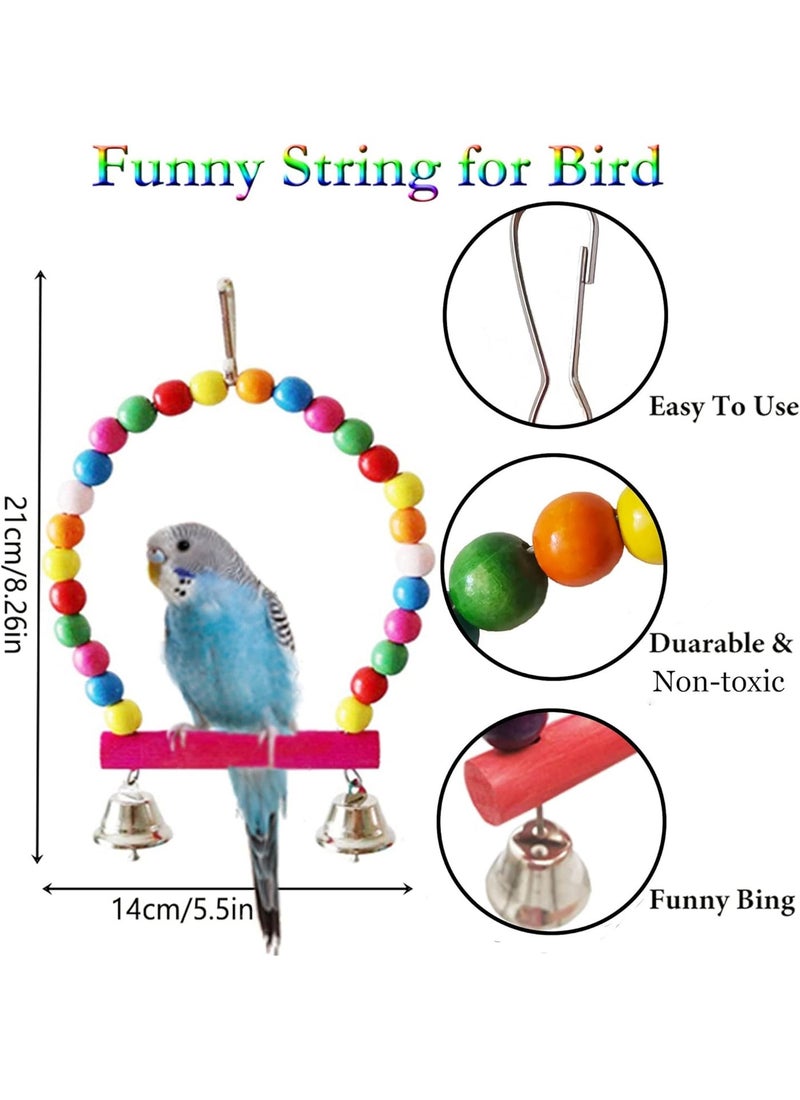 Mumoo Bear 8 Pcs Bird Budgie Parakeet Toys, Hanging Bell Hammock Swing Cockatiel Toy Wooden Perch Mirror Chewing Toy for Small Parrots, Conures, Love Birds (Muliti-A) - Image 4