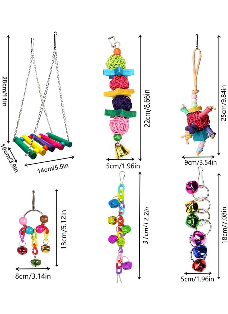 Mumoo Bear 8 Pcs Bird Budgie Parakeet Toys, Hanging Bell Hammock Swing Cockatiel Toy Wooden Perch Mirror Chewing Toy for Small Parrots, Conures, Love Birds (Muliti-A) - Image 5