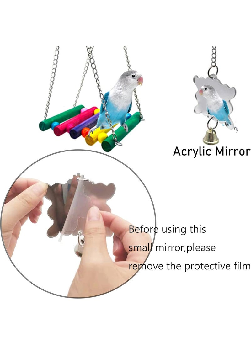 Mumoo Bear 8 Pcs Bird Budgie Parakeet Toys, Hanging Bell Hammock Swing Cockatiel Toy Wooden Perch Mirror Chewing Toy for Small Parrots, Conures, Love Birds (Muliti-A) - Image 2