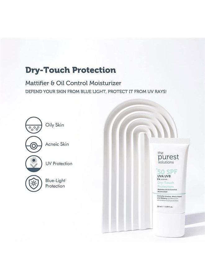 the purest solutions Dry-Touch Protection (Mattifier & Oil Control Moisturizer SPF 50+) - Combined with Witch Hazel & Bilberry - Oily Skin Type - Vegan | Cruelty Free | Eco Friendly (1.69 fl. oz)  - Image 1