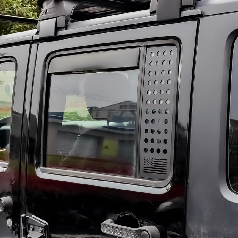 Phamyor Rear Door Window Glass Decals Aluminum Alloy Glass Panel Cover Trim Fit for 2007-2018 Jeep Wrangler JK JKU Sport Rubicon Sahara Unlimited 4-Door, 2PCS, Black, US Flag - Image 5