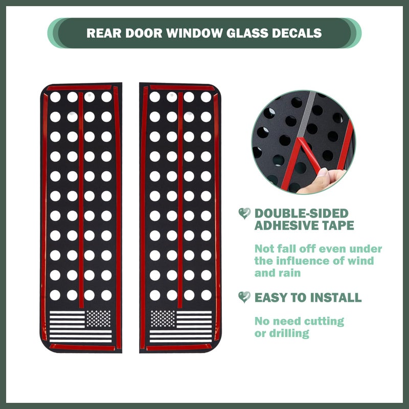 Phamyor Rear Door Window Glass Decals Aluminum Alloy Glass Panel Cover Trim Fit for 2007-2018 Jeep Wrangler JK JKU Sport Rubicon Sahara Unlimited 4-Door, 2PCS, Black, US Flag - Image 3