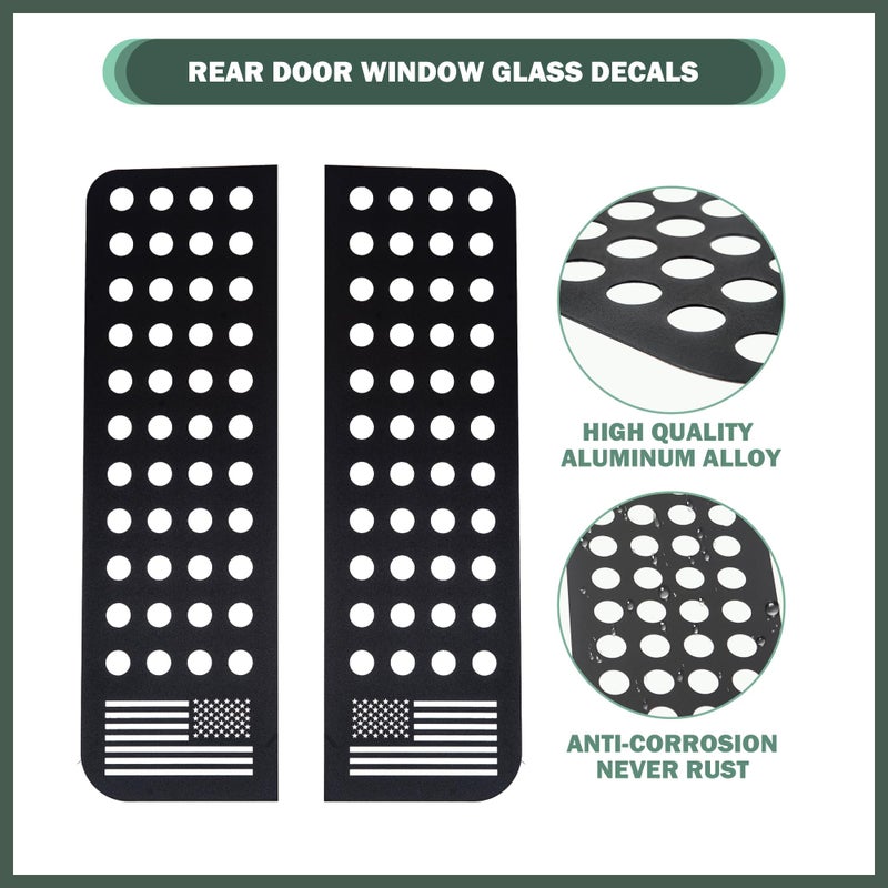 Phamyor Rear Door Window Glass Decals Aluminum Alloy Glass Panel Cover Trim Fit for 2007-2018 Jeep Wrangler JK JKU Sport Rubicon Sahara Unlimited 4-Door, 2PCS, Black, US Flag - Image 2
