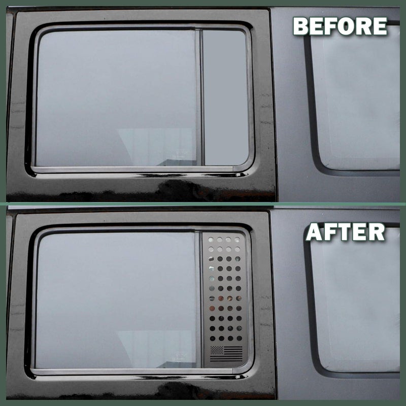 Phamyor Rear Door Window Glass Decals Aluminum Alloy Glass Panel Cover Trim Fit for 2007-2018 Jeep Wrangler JK JKU Sport Rubicon Sahara Unlimited 4-Door, 2PCS, Black, US Flag - Image 4