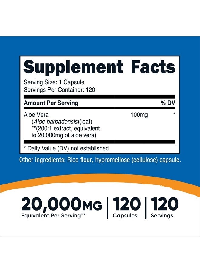 Nutricost Aloe Vera 20,000mg, 120 Capsules - Gluten Free, Non-GMO, Vegetarian Friendly (100mg of 200:1 Extract) - Image 2