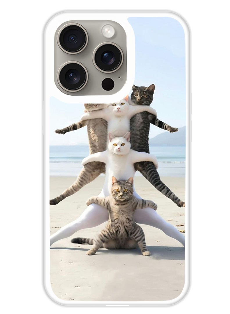 Theodor Protective Case Cover For APPLE IPHONE 15 Pro Cats in Beach (White Bumper) - Image 1