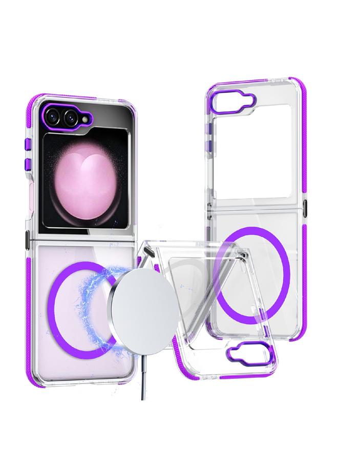 S-TOP Case For Samsung Galaxy Z Flip5 Dual-Color Clear Acrylic Hybrid TPU MagSafe Phone Case - Image 1