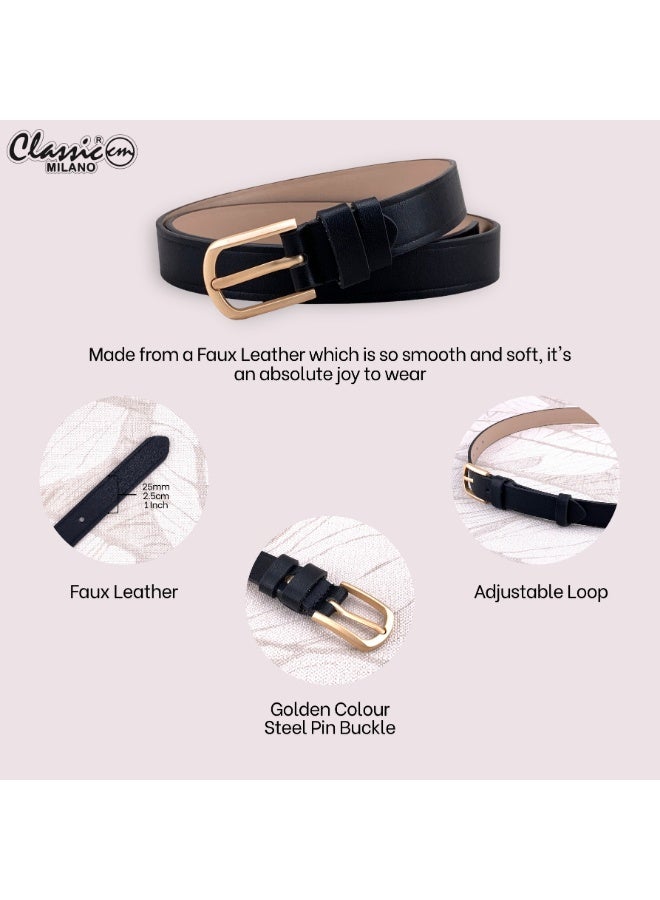 كلاسيك ميلانو حزام نسائي من كلاسيك ميلانو | حزام سيدات من الجلد الصناعي للفساتين والجينز | حزام قابل للتعديل للنساء مع إبزيم أنيق - Image 4