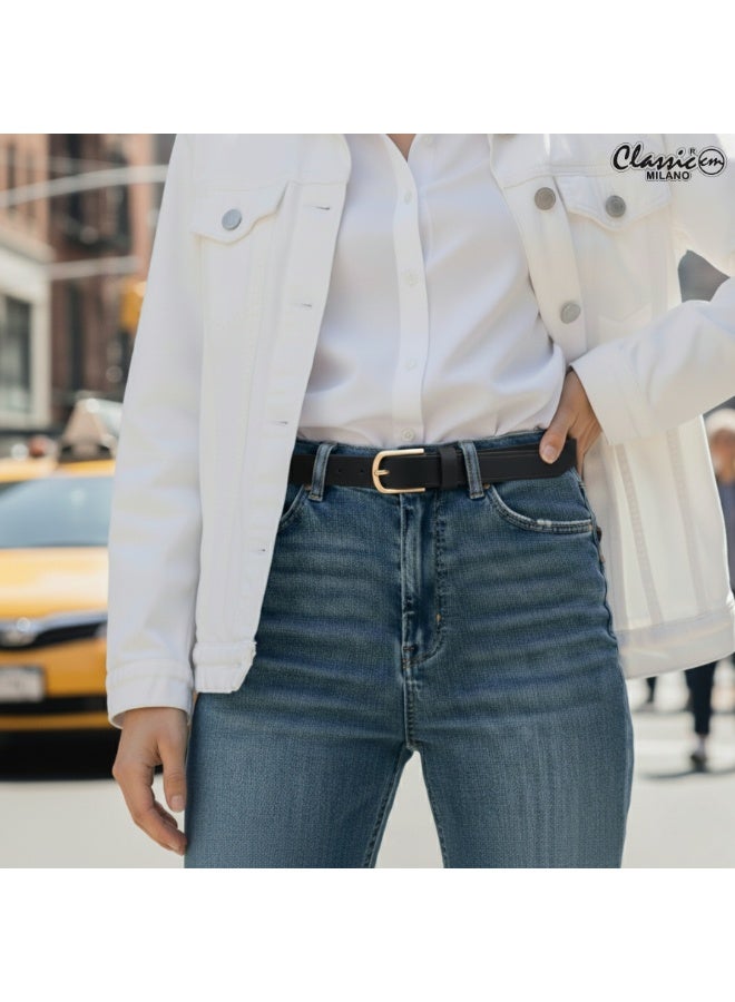 كلاسيك ميلانو حزام نسائي من كلاسيك ميلانو | حزام سيدات من الجلد الصناعي للفساتين والجينز | حزام قابل للتعديل للنساء مع إبزيم أنيق - Image 3