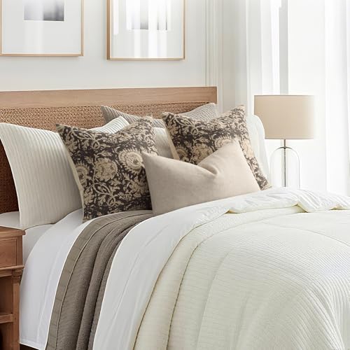 DKwizme Vintage Floral Print Throw Pillow Covers 18x18 Set of 2 Neutral Modern Farmhouse Pillowcases Accent Decorative Cushion Covers Boho Home Decor for Couch Sofa Chair Bed Living Room, Rustic Gray - Image 5