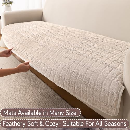 HOKIPO 'Plush Haven' Premium Anti Slip Sofa Cover Mat for 1/2/3 Seater & L Shape Sofa. Make Your Own Sofa Cover Set, Mat Length 90(D) X 170(L) cm, Beige(AR-5035-BGE) - Image 3