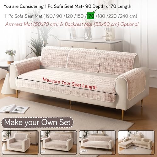HOKIPO 'Plush Haven' Premium Anti Slip Sofa Cover Mat for 1/2/3 Seater & L Shape Sofa. Make Your Own Sofa Cover Set, Mat Length 90(D) X 170(L) cm, Beige(AR-5035-BGE) - Image 4