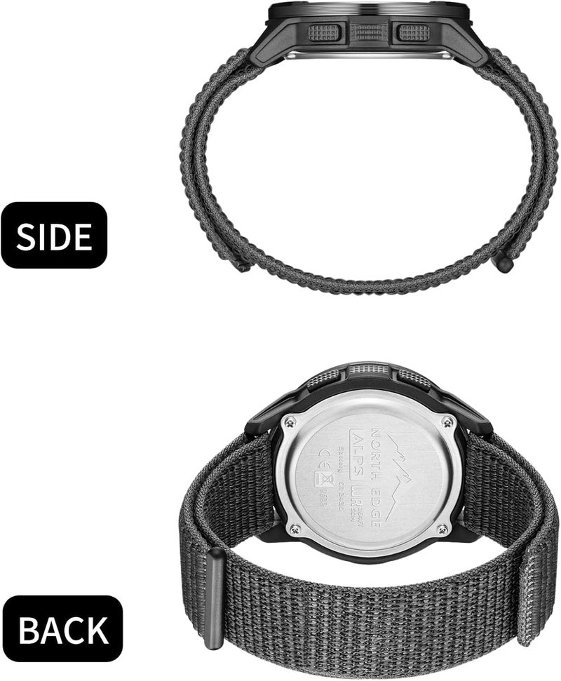 Excefore Tactical Watches for Men, Military Sport Watches with Carbon Fiber Case, Lightweight Waterproof Watch for Women & Men, Digital Fitness Watches with Compass, Step Counter, Metronome, 5ATM, Black - Image 3