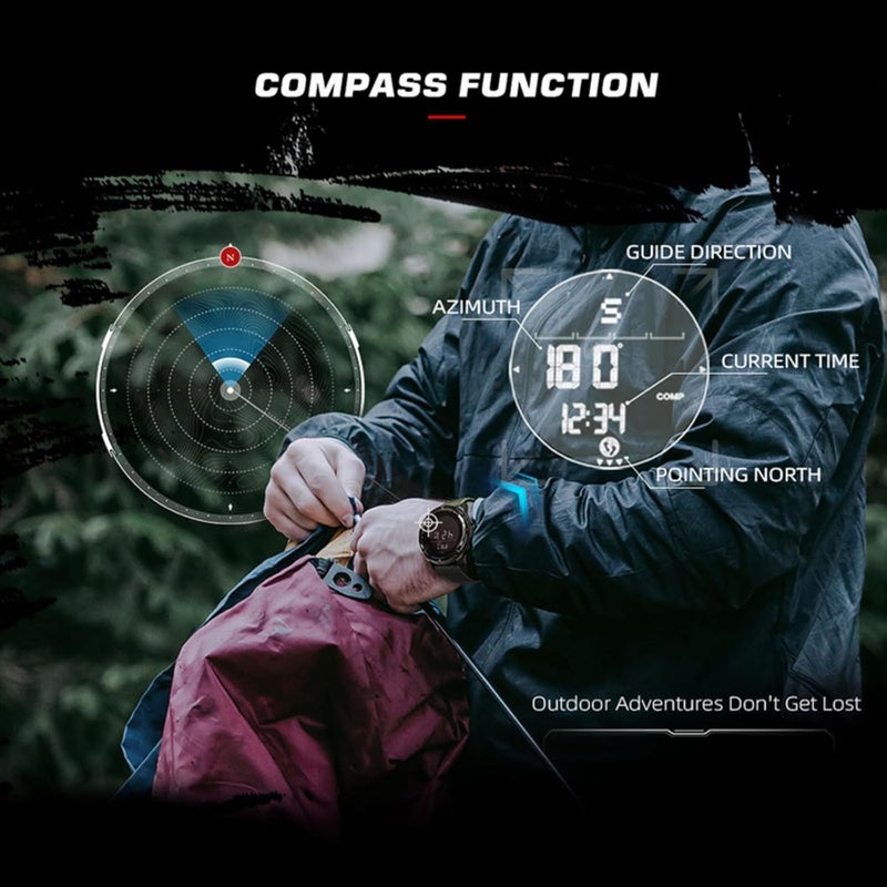 Excefore Tactical Watches for Men, Military Sport Watches with Carbon Fiber Case, Lightweight Waterproof Watch for Women & Men, Digital Fitness Watches with Compass, Step Counter, Metronome, 5ATM, Black - Image 5