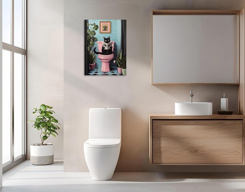 OWNANRTHM Funny Black Cat Bathroom Wall Art - Image 4