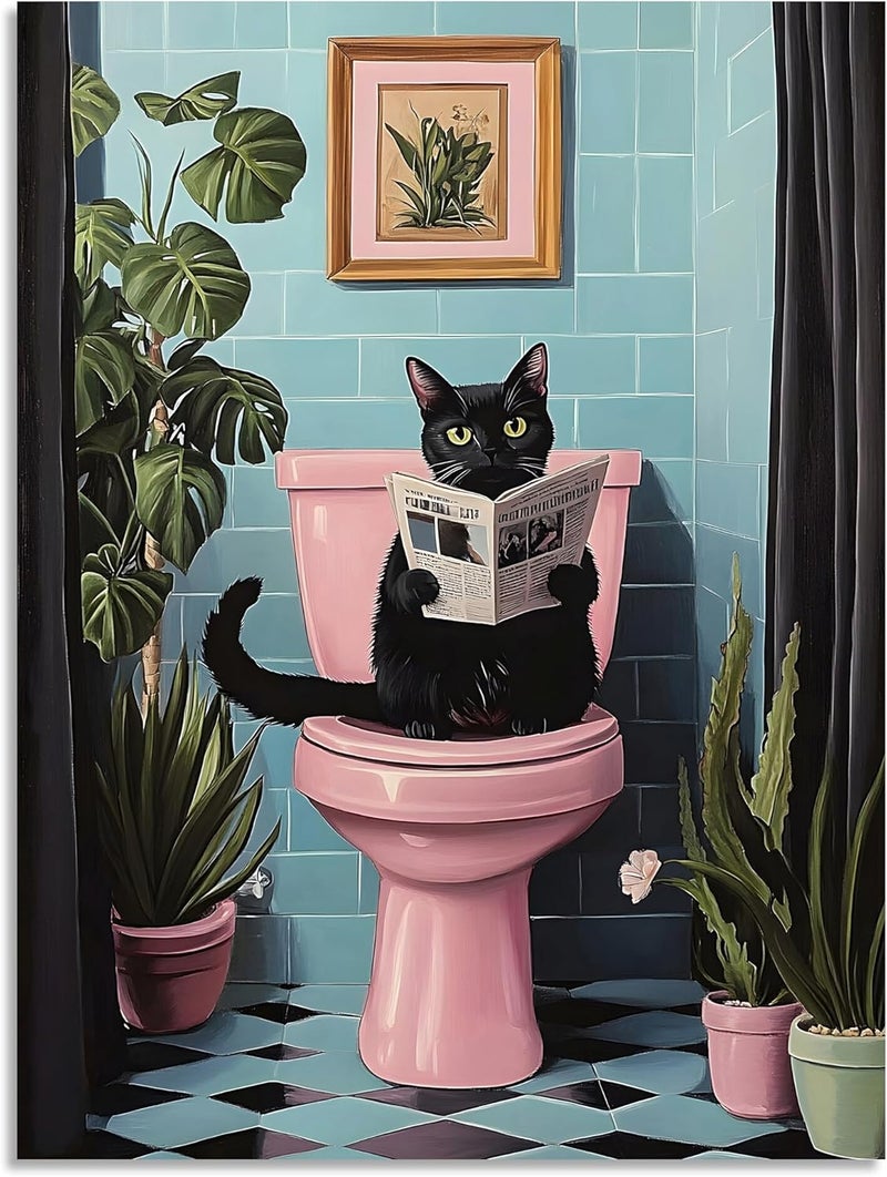 OWNANRTHM Funny Black Cat Bathroom Wall Art - Image 2