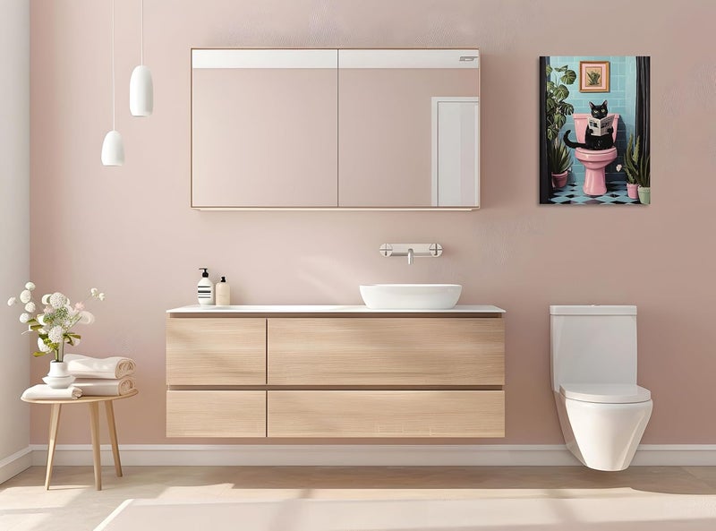 OWNANRTHM Funny Black Cat Bathroom Wall Art - Image 3