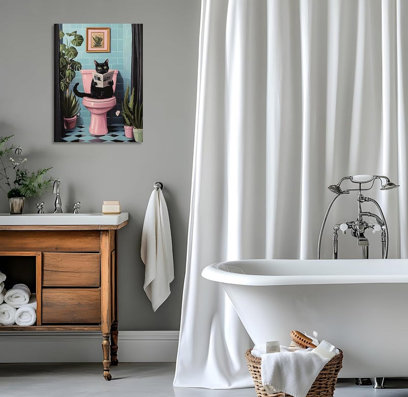 OWNANRTHM Funny Black Cat Bathroom Wall Art - Image 5