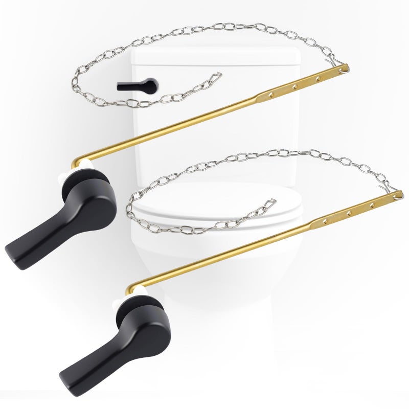 iFealClear 2 Pack Universal Metal Toilet Tank Flush Lever Replacement Front Mount Handle Toilet Tank Trip Lever with 2 Pieces Stainless Steel Flapper Chains Easy Install Solid Brass Matte Black - Image 2