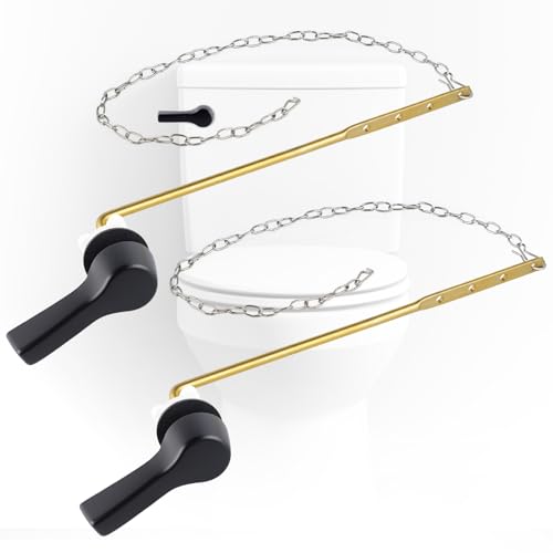 iFealClear 2 Pack Universal Metal Toilet Tank Flush Lever Replacement Front Mount Handle Toilet Tank Trip Lever with 2 Pieces Stainless Steel Flapper Chains Easy Install Solid Brass Matte Black - Image 1