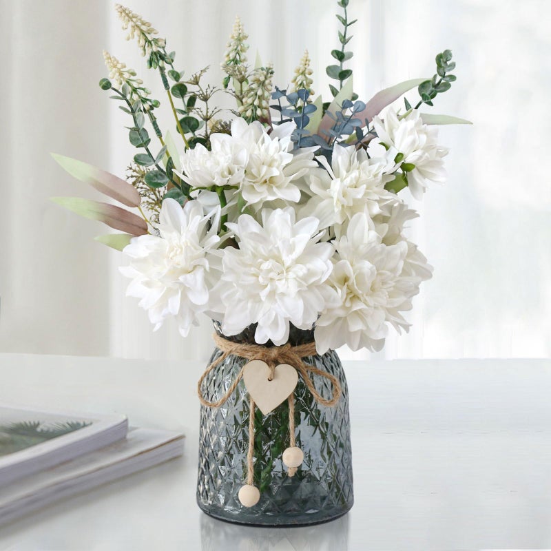 Leftover Faux Flowers in Vase,Artificial Flowers in Vase,Table Centerpieces for Dining Room,Flower Centerpieces for Tables,Fake Flowers with Vase,Kitchen Table Decor,Coffee Table Decor - Image 1