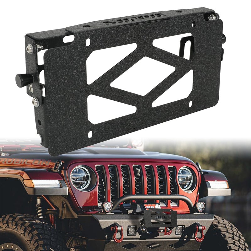 SUNPIE License Plate Holder for 10inch Hawaw Fairlead Universal FlipUp License Mount for OffRoad Trucks RV Bumpers Licenses Plate Frame Mount Bracket