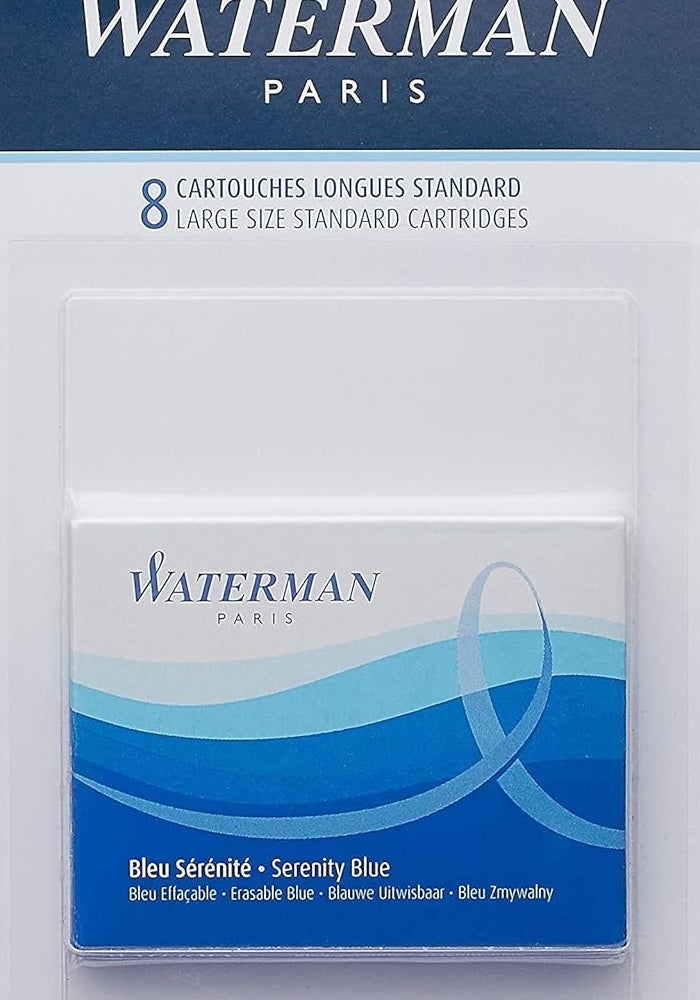Waterman Fountain Pen Ink Cartridges, Long, Serenity Blue, 8 Count - Image 1