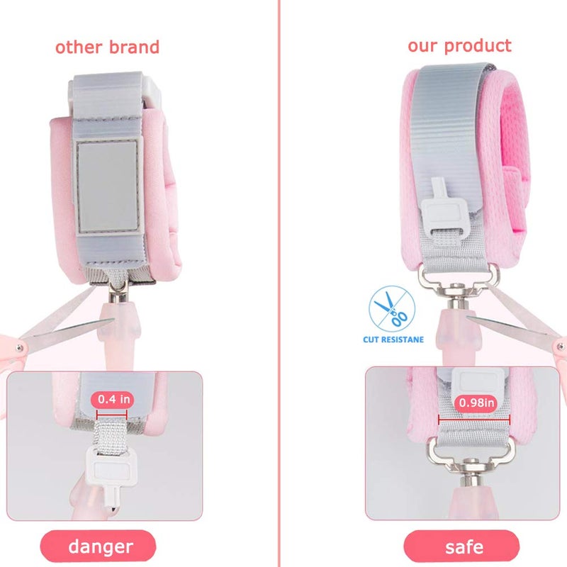 Socub Anti Lost Wrist Link (8.2ft), Socub Breathable Toddler Leash Wrist for Child Safety, Wrist Link for Kids with Key Lock, Pink - Image 5