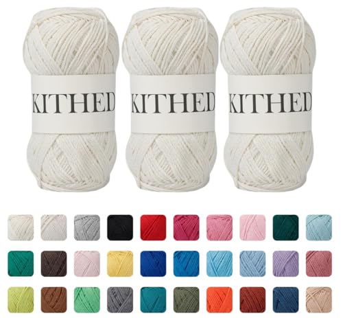 KITHED Cotton Yarn，50% Cotton 50% Polyester-10.5oz，546yard，3 Pack ，Soft Yarn for Crocheting and Knitting (01 Milk White) - Image 1