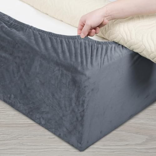 DUJUIKE Velvet Bed Frame Cover, Bed Base Wrap Cover, Alternative to Traditional Valance Bed Sheet Skirt Cover, Fully Elastic Around The Base of Your Bed, Easy to Install (Twin Bed Width:47-51", Grey) - Image 1