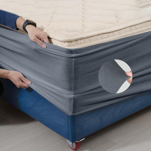 DUJUIKE Velvet Bed Frame Cover, Bed Base Wrap Cover, Alternative to Traditional Valance Bed Sheet Skirt Cover, Fully Elastic Around The Base of Your Bed, Easy to Install (Twin Bed Width:47-51", Grey) - Image 3