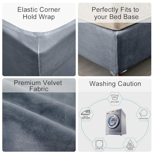 DUJUIKE Velvet Bed Frame Cover, Bed Base Wrap Cover, Alternative to Traditional Valance Bed Sheet Skirt Cover, Fully Elastic Around The Base of Your Bed, Easy to Install (Twin Bed Width:47-51", Grey) - Image 2