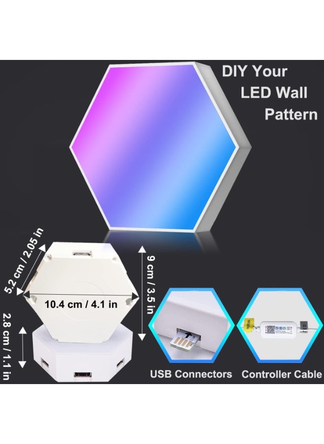 Hexagon LED Light, Smart RGB-IC Gaming LED Wall Light App and Remote Control Music Sync, Hexagon Light Panels DIY Geometric Mood Lighting for Game Room Bedroom Streaming, 15 Panels