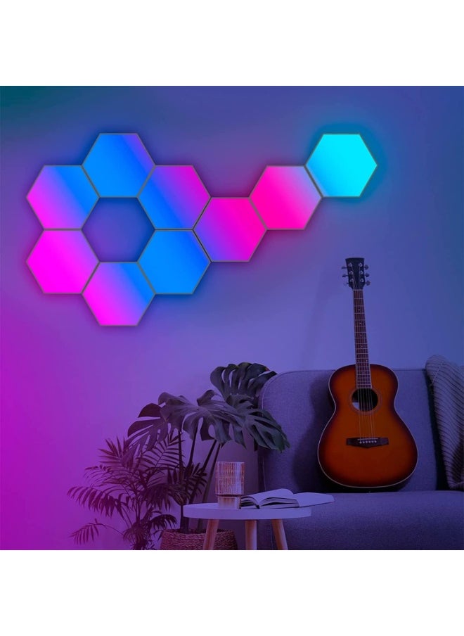 Hexagon LED Light, Smart RGB-IC Gaming LED Wall Light App and Remote Control Music Sync, Hexagon Light Panels DIY Geometric Mood Lighting for Game Room Bedroom Streaming, 15 Panels